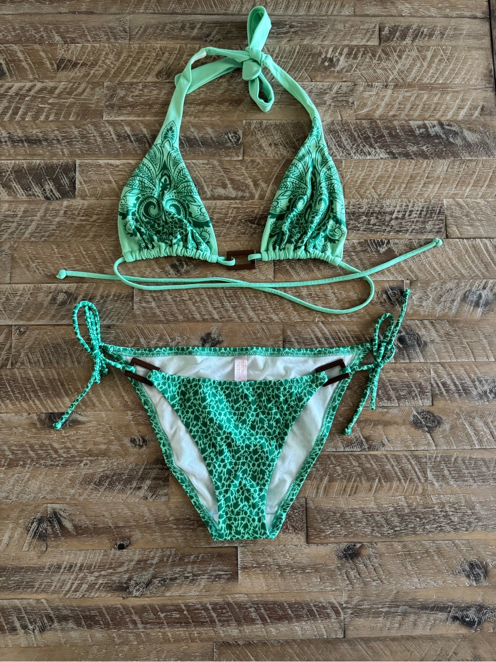 Victoria's Secret Mint Green Printed Tie-Side Triangle Bikini Set